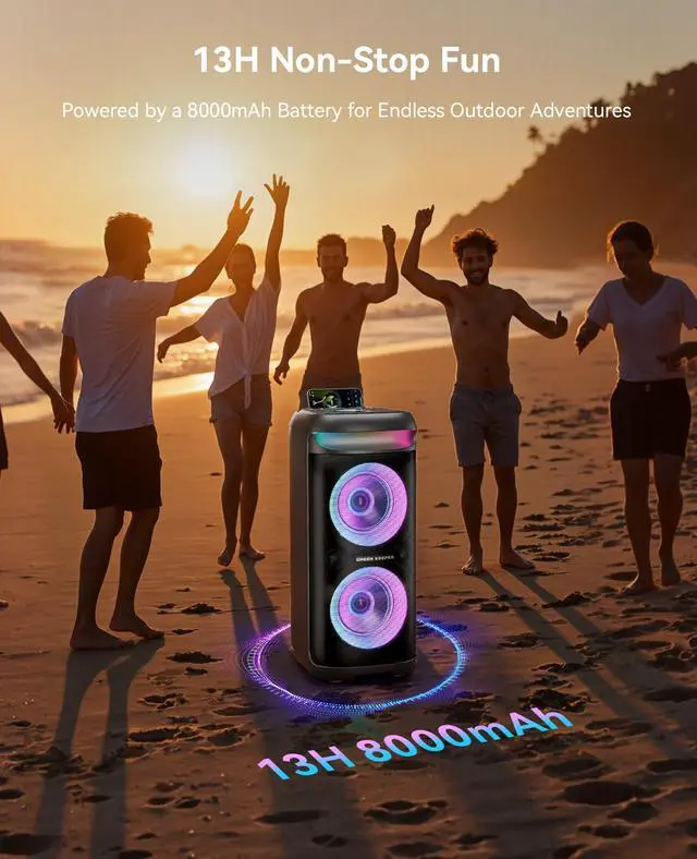 Alt view image 3 of 7 - GKD60 Karaoke Machine with 2 Wireless Microphones for Adults, Portable Bluetooth Party Speaker, 500W Peak Power PA System with LED Disco Lights, 6.5'' Speaker Big Sound, 8000mAh Battery for Outdoor