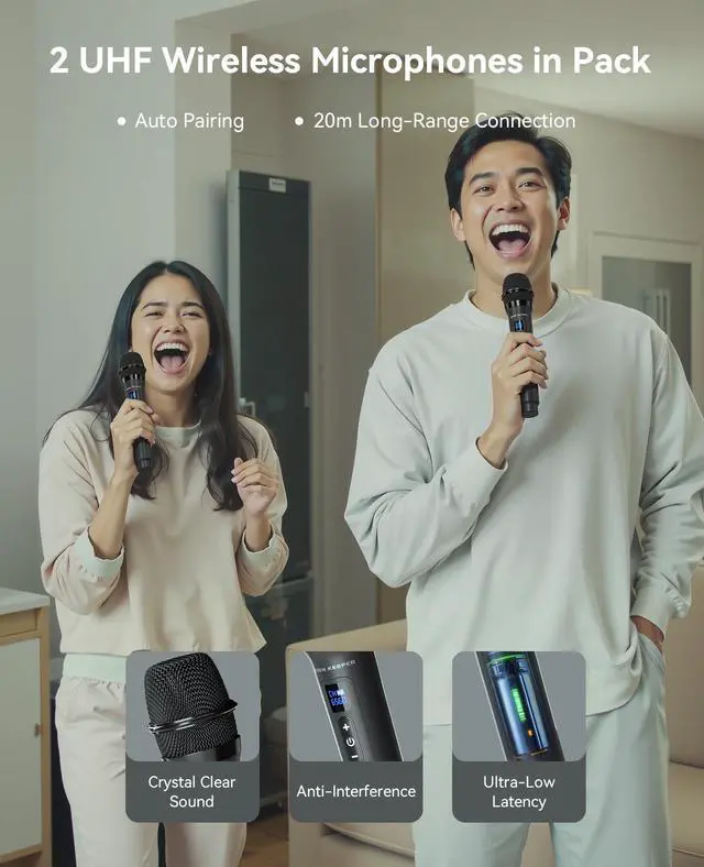 Alt view image 5 of 7 - GKD60 Karaoke Machine with 2 Wireless Microphones for Adults, Portable Bluetooth Party Speaker, 500W Peak Power PA System with LED Disco Lights, 6.5'' Speaker Big Sound, 8000mAh Battery for Outdoor