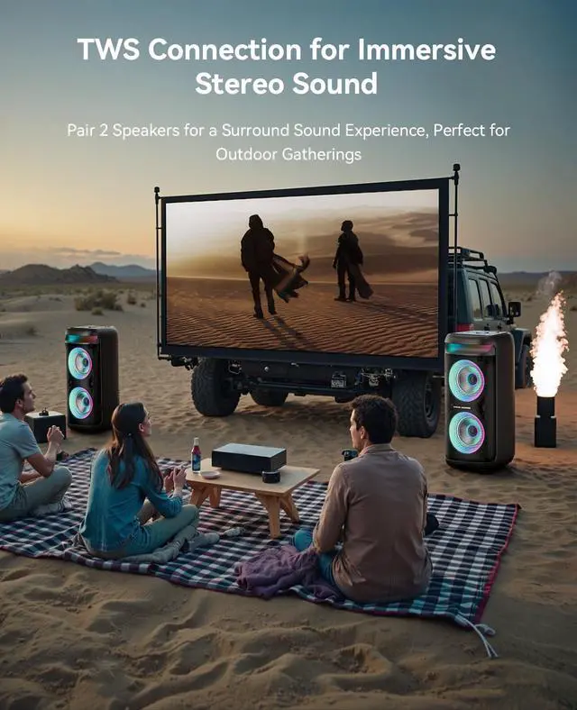 Alt view image 4 of 7 - GKD60 Karaoke Machine with 2 Wireless Microphones for Adults, Portable Bluetooth Party Speaker, 500W Peak Power PA System with LED Disco Lights, 6.5'' Speaker Big Sound, 8000mAh Battery for Outdoor