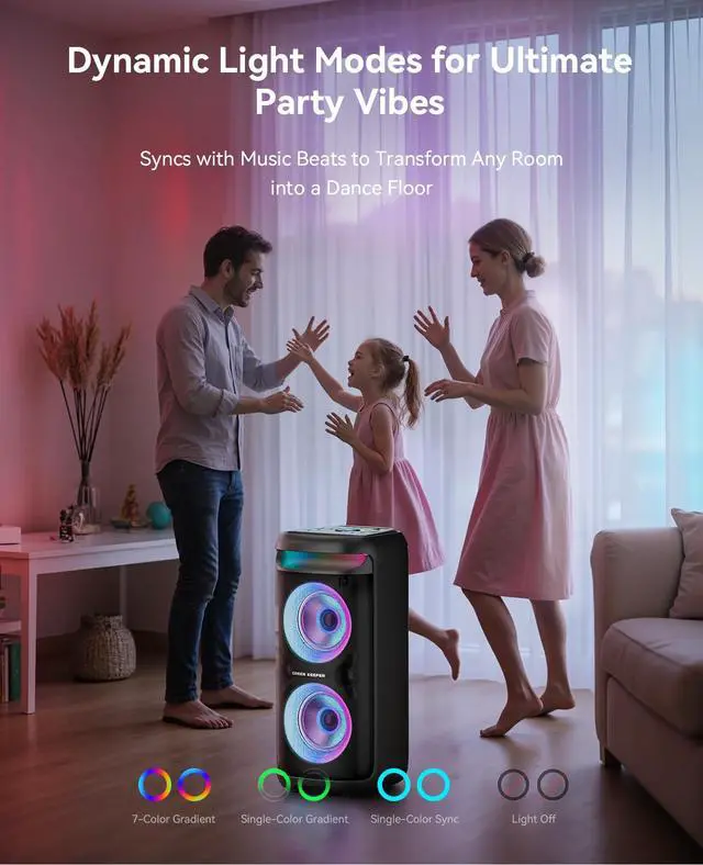 Alt view image 7 of 7 - GKD60 Karaoke Machine with 2 Wireless Microphones for Adults, Portable Bluetooth Party Speaker, 500W Peak Power PA System with LED Disco Lights, 6.5'' Speaker Big Sound, 8000mAh Battery for Outdoor
