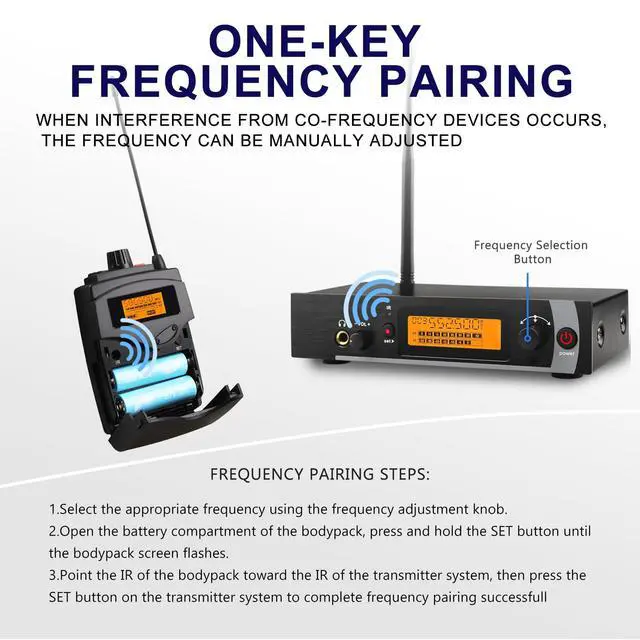 Alt view image 5 of 7 - UHF Wireless in Ear Monitor System 2 Pack with Earphones, 16 Channel Adjustable Frequency Wireless IEM System for Live Performance, Bands, Studio, 200ft Range