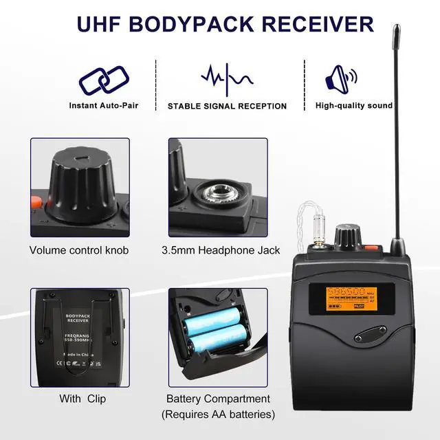 Alt view image 4 of 7 - UHF Wireless in Ear Monitor System 2 Pack with Earphones, 16 Channel Adjustable Frequency Wireless IEM System for Live Performance, Bands, Studio, 200ft Range