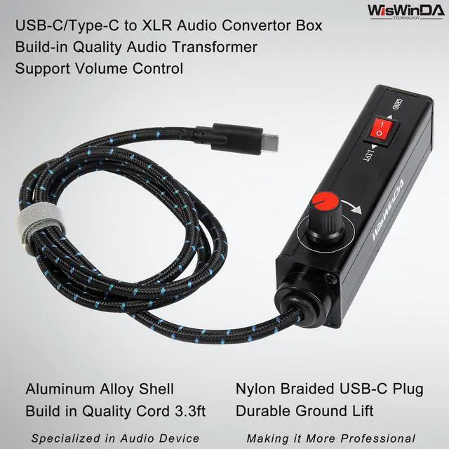Alt view image 2 of 7 - Pro101C Type-C/USB-C to XLR Isolation Box with Volume Controller and Ground Lift Switch Build-in Cord Length 3.3ft with USB-C Plug (Pro 101C)