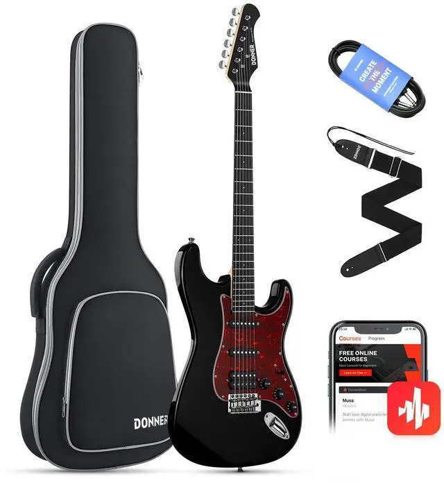 Main image of DST-200 Electric Guitar with HSS Pickup Coil Split | Designer Series | 39'' Stylish Electric Solid Body Guitar for Beginner Intermediate & Pro Players with Online Lesson, Black