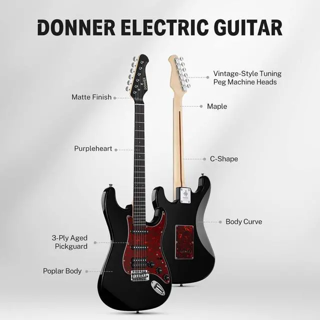 Alt view image 2 of 7 - DST-200 Electric Guitar with HSS Pickup Coil Split | Designer Series | 39'' Stylish Electric Solid Body Guitar for Beginner Intermediate & Pro Players with Online Lesson, Black