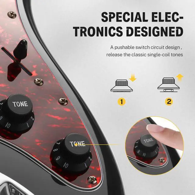 Alt view image 3 of 7 - DST-200 Electric Guitar with HSS Pickup Coil Split | Designer Series | 39'' Stylish Electric Solid Body Guitar for Beginner Intermediate & Pro Players with Online Lesson, Black