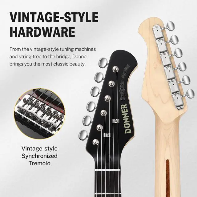 Alt view image 6 of 7 - DST-200 Electric Guitar with HSS Pickup Coil Split | Designer Series | 39'' Stylish Electric Solid Body Guitar for Beginner Intermediate & Pro Players with Online Lesson, Black