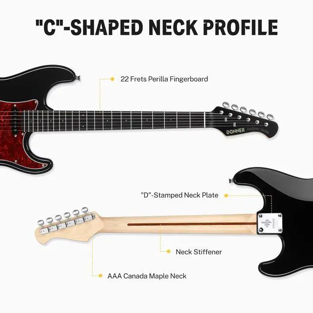 Alt view image 5 of 7 - DST-200 Electric Guitar with HSS Pickup Coil Split | Designer Series | 39'' Stylish Electric Solid Body Guitar for Beginner Intermediate & Pro Players with Online Lesson, Black