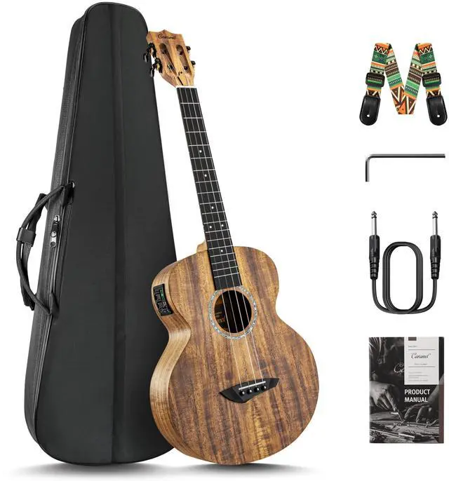 Main image of CB207 Acacia Baritone Acoustic Electric Ukulele with Truss Rod | 30 in Additional Strings, Padded Gig Bag, Strap and EQ cable
