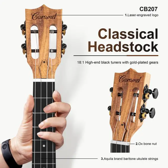 Alt view image 3 of 7 - CB207 Acacia Baritone Acoustic Electric Ukulele with Truss Rod | 30 in Additional Strings, Padded Gig Bag, Strap and EQ cable