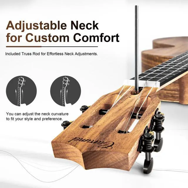 Alt view image 5 of 7 - CB207 Acacia Baritone Acoustic Electric Ukulele with Truss Rod | 30 in Additional Strings, Padded Gig Bag, Strap and EQ cable