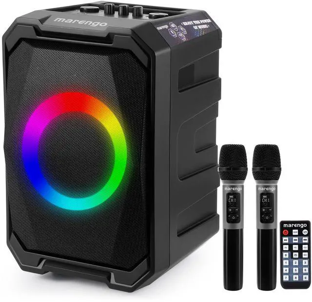 Main image of Karaoke Machine with 2 Wireless Microphones, Portable Bluetooth Speaker | LED Lights, Bass/Treble Adjustment, TWS, 800W Peak PA System, Supports USB/AUX/Mic-in