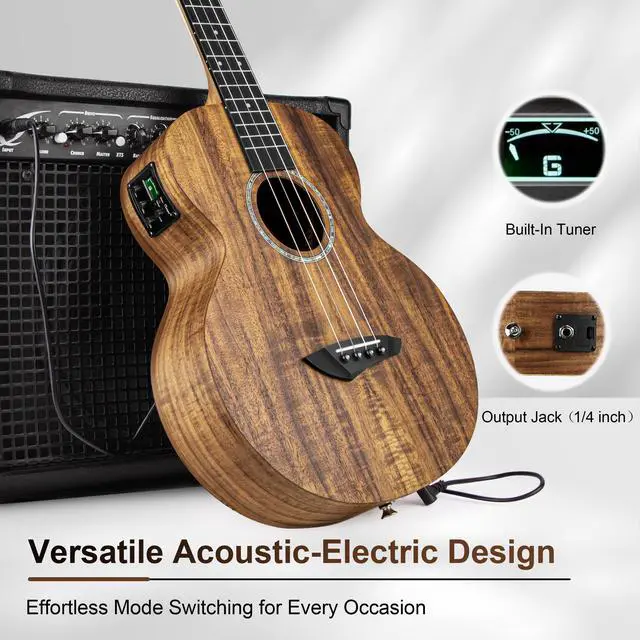 Alt view image 6 of 7 - CB207 Acacia Baritone Acoustic Electric Ukulele with Truss Rod | 30 in Additional Strings, Padded Gig Bag, Strap and EQ cable