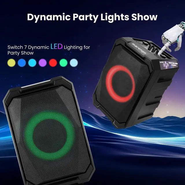 Alt view image 3 of 7 - Karaoke Machine with 2 Wireless Microphones, Portable Bluetooth Speaker | LED Lights, Bass/Treble Adjustment, TWS, 800W Peak PA System, Supports USB/AUX/Mic-in