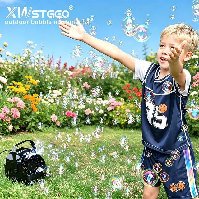 Alt view image 3 of 7 - Stage Bubble Machine RGB LED Lights Wireless Remote High Output | 3000 Bubbles Per Min 0.3Gal Tank 2H Continuous Use, 7 Color Auto Lights for Wedding Carnival Party Performance