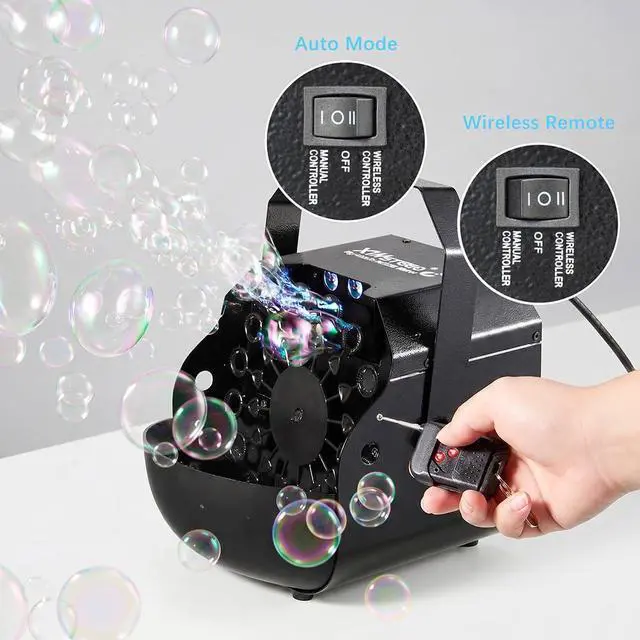 Alt view image 7 of 7 - Stage Bubble Machine RGB LED Lights Wireless Remote High Output | 3000 Bubbles Per Min 0.3Gal Tank 2H Continuous Use, 7 Color Auto Lights for Wedding Carnival Party Performance
