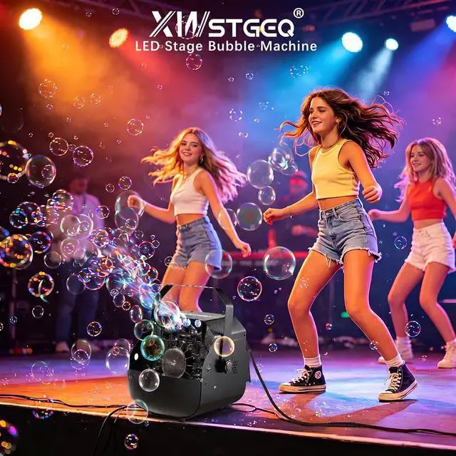 Alt view image 5 of 7 - Stage Bubble Machine RGB LED Lights Wireless Remote High Output | 3000 Bubbles Per Min 0.3Gal Tank 2H Continuous Use, 7 Color Auto Lights for Wedding Carnival Party Performance