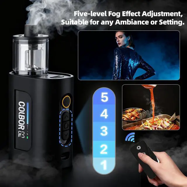 Alt view image 2 of 7 - CF3 Mini Fog Machine 30W Portable Handheld Fogger for Photography, 60° Tilt-Protection, Wireless Remote, Multi-Speed Adjustable, Rechargeable Smoke Machine for Cosplay Halloween DJ Effects