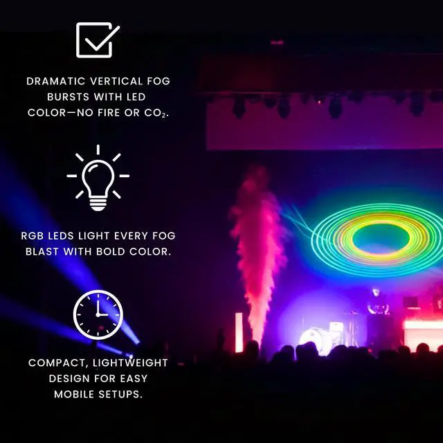 Alt view image 3 of 7 - Geyser T6 Vertical Fog Machine | Pyrotechnic Style Fog Effect Without Toxic Chemicals or CO2 | Wireless and Timer Remote Control | Compact Design for Mobile Applications