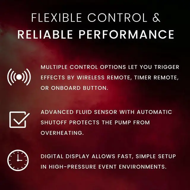 Alt view image 5 of 7 - Geyser T6 Vertical Fog Machine | Pyrotechnic Style Fog Effect Without Toxic Chemicals or CO2 | Wireless and Timer Remote Control | Compact Design for Mobile Applications