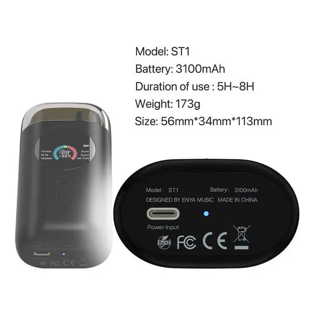 Alt view image 2 of 6 - ST1 3-in-1 Smart Automatic Tuner for Guitar and Ukulele | Automatic Tuner, Metronome, Electric String Winder, Full-Color LCD, 1-Cent Accuracy, Alternate Tunings, USB-C Rechargeable