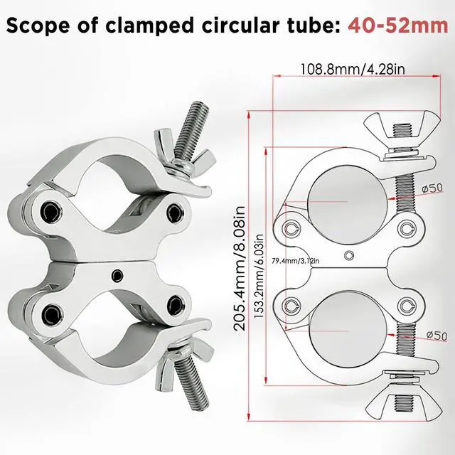 Alt view image 2 of 7 - Stage Lighting Equipment & Accessories,Twist Paired Aluminum Cclamp Scaffolding Heavy Duty Truss Clamps Adjustable 40-52mm/1.57-2.05 inches (4pack Silver)