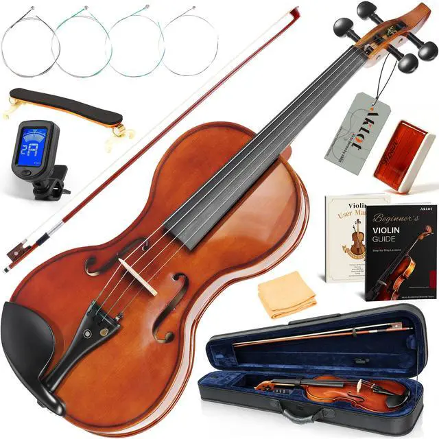 Main image of 4/4 Full Size Violin: Ergonomic, Stable Tuning, Anti-crack Solid Wood, Premium Ebony, For Beginners, With Hard Case, Tuner, Spare Strings, Bow, Shoulder Rest, Lesson Book, Fingerboard Stickers