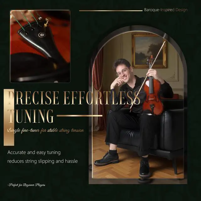 Alt view image 4 of 7 - 4/4 Full Size Violin: Ergonomic, Stable Tuning, Anti-crack Solid Wood, Premium Ebony, For Beginners, With Hard Case, Tuner, Spare Strings, Bow, Shoulder Rest, Lesson Book, Fingerboard Stickers