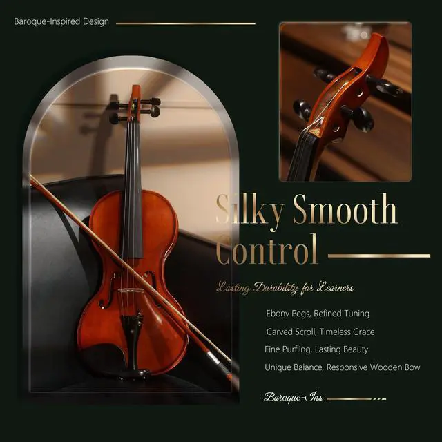 Alt view image 3 of 7 - 4/4 Full Size Violin: Ergonomic, Stable Tuning, Anti-crack Solid Wood, Premium Ebony, For Beginners, With Hard Case, Tuner, Spare Strings, Bow, Shoulder Rest, Lesson Book, Fingerboard Stickers