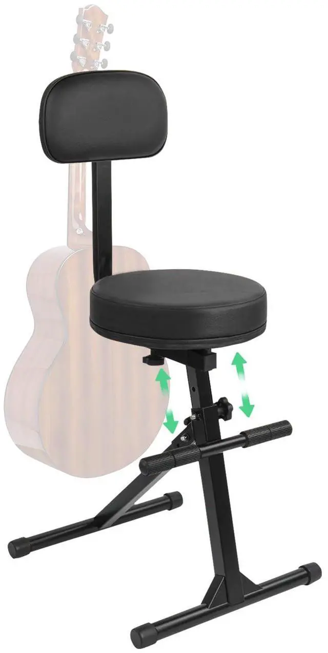 Main image of Guitar Stool with Back Support, Height Adjustable Professional Seat with Hanger, Musician Stool Guitarist Throne Guitar Chair, Black