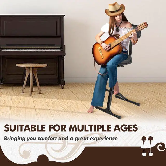 Alt view image 5 of 7 - Guitar Stool with Back Support, Height Adjustable Professional Seat with Hanger, Musician Stool Guitarist Throne Guitar Chair, Black