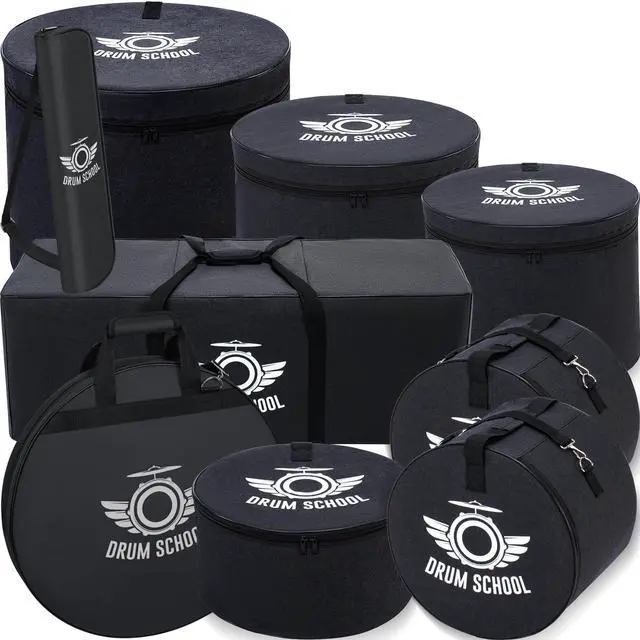 Main image of Drum Bags Set 9-pcs, All in One Drum Carrying Carrying Soft Cases Set | For 10" / 12" / 13" Tom, 14" Snare, 16" Floor Tom, 22" x 18 Bass Drum, 22" Cymbals Bag, Drumsticks bag, 41 Hardware Bag