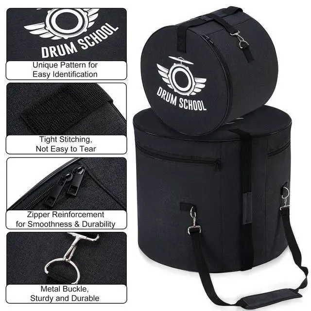 Alt view image 3 of 7 - Drum Bags Set 9-pcs, All in One Drum Carrying Carrying Soft Cases Set | For 10" / 12" / 13" Tom, 14" Snare, 16" Floor Tom, 22" x 18 Bass Drum, 22" Cymbals Bag, Drumsticks bag, 41 Hardware Bag