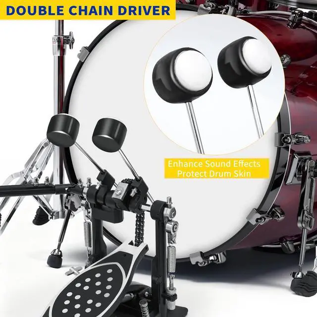 Alt view image 4 of 6 - Double Bass Drum Pedal 2.0, Ultra-Responsive Double Chain Kick Pedal with Included Drum Patch, Latest Model for Speed and Control