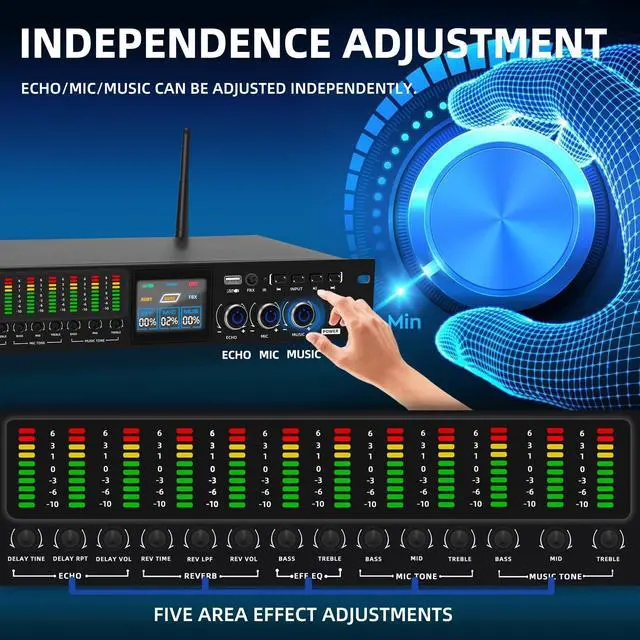 Alt view image 7 of 7 - K-6 Professional KTV Digital pre-stage Effector Anti-howling Audio Processor Karaoke Mixer Reverberator with DSp effect echo USB MP3 Bluetooth optical.4 microphone input With remote control