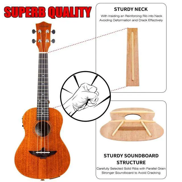 Alt view image 5 of 7 - Ukulele, Electric Tenor Ukelele Solid Mahogany 26 inch for Professional Beginners Adults Kit with Free Online Lesson and Uke Accessories