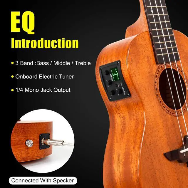 Alt view image 6 of 7 - Ukulele, Electric Tenor Ukelele Solid Mahogany 26 inch for Professional Beginners Adults Kit with Free Online Lesson and Uke Accessories