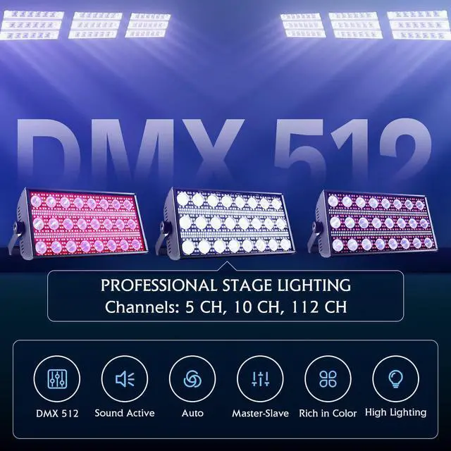 Alt view image 2 of 7 - LED Stage Light 300W Strobe Lights, Wash & Beam DJ Bar Lighting, 664 Pcs RGBW LED with DMX512 Sound Activated 5/10/112 CH Uplights for Christmas Event Party Wedding Church Disco Club