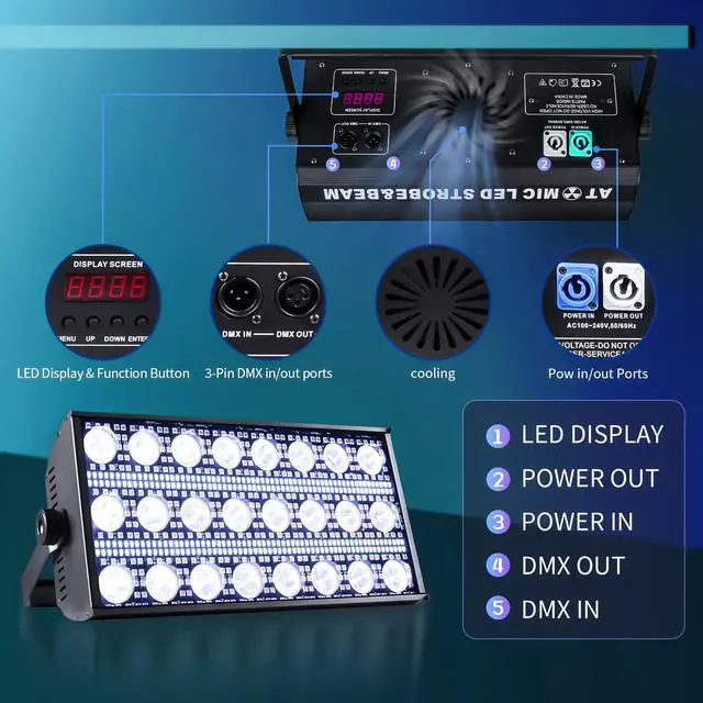 Alt view image 3 of 7 - LED Stage Light 300W Strobe Lights, Wash & Beam DJ Bar Lighting, 664 Pcs RGBW LED with DMX512 Sound Activated 5/10/112 CH Uplights for Christmas Event Party Wedding Church Disco Club