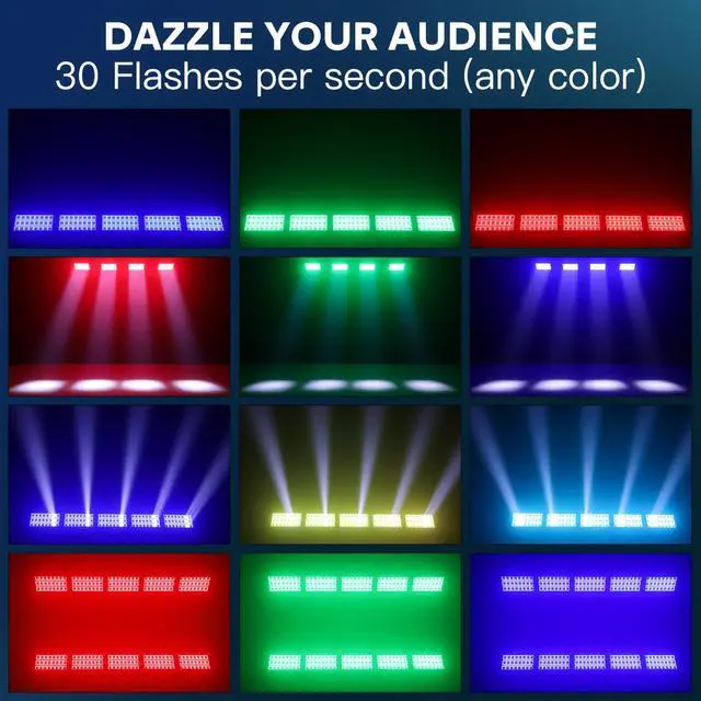 Alt view image 5 of 7 - LED Stage Light 300W Strobe Lights, Wash & Beam DJ Bar Lighting, 664 Pcs RGBW LED with DMX512 Sound Activated 5/10/112 CH Uplights for Christmas Event Party Wedding Church Disco Club