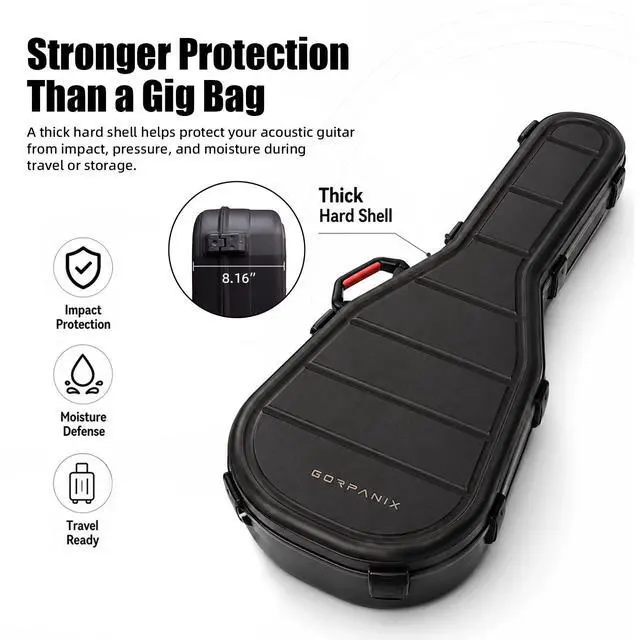 Alt view image 3 of 7 - Guitar Case Hard for 41"-42" Acoustic Guitar, Waterproof Hard Shell Case with Thick Padding, Durable PP One-Piece Molded for Most Standard Acoustic Guitars