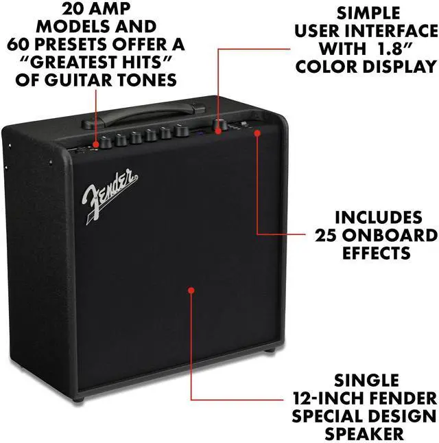 Alt view image 2 of 7 - Mustang LT50 Guitar Amp, 50 Watts, with 30 Preset Effects with USB Audio Interface for Recording, Black | 1x12\ Speaker, USB Audio and Firmware, 60 Presets, 20 Amp Models