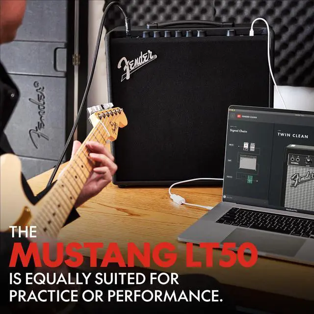 Alt view image 3 of 7 - Mustang LT50 Guitar Amp, 50 Watts, with 30 Preset Effects with USB Audio Interface for Recording, Black | 1x12\ Speaker, USB Audio and Firmware, 60 Presets, 20 Amp Models
