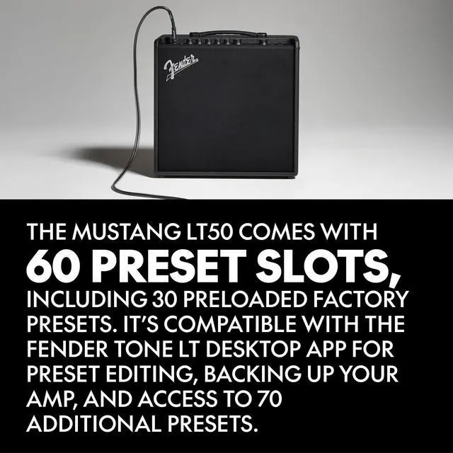 Alt view image 5 of 7 - Mustang LT50 Guitar Amp, 50 Watts, with 30 Preset Effects with USB Audio Interface for Recording, Black | 1x12\ Speaker, USB Audio and Firmware, 60 Presets, 20 Amp Models