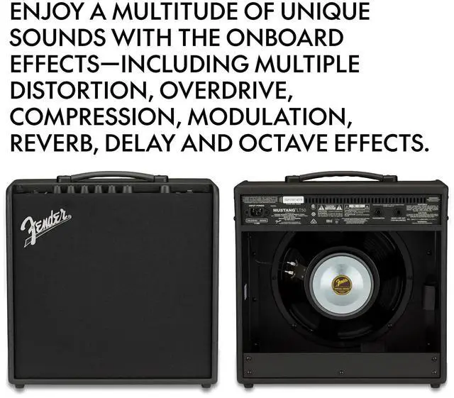 Alt view image 6 of 7 - Mustang LT50 Guitar Amp, 50 Watts, with 30 Preset Effects with USB Audio Interface for Recording, Black | 1x12\ Speaker, USB Audio and Firmware, 60 Presets, 20 Amp Models