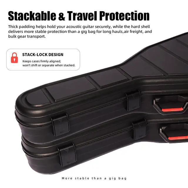 Alt view image 5 of 7 - Guitar Case Hard for 41"-42" Acoustic Guitar, Waterproof Hard Shell Case with Thick Padding, Durable PP One-Piece Molded for Most Standard Acoustic Guitars