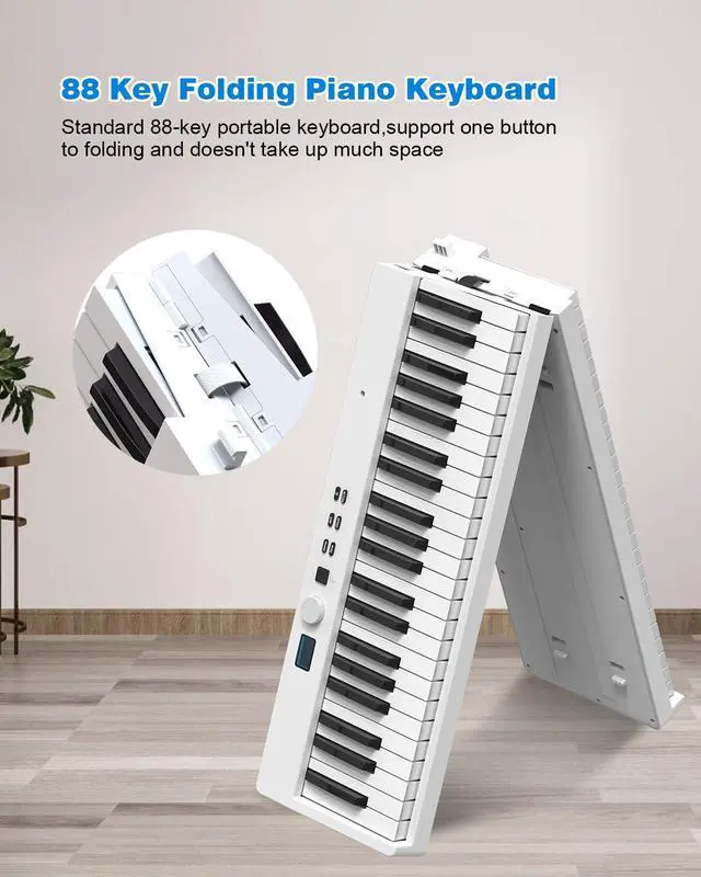 Alt view image 2 of 6 - Folding Piano Keyboard 88 Key, Portable Piano Keyboard with Standard Semi Weighted Key, Foldable Piano Support Bluetooth/MIDI with Pedal, Speakers, Ideal for Beginner and Adult