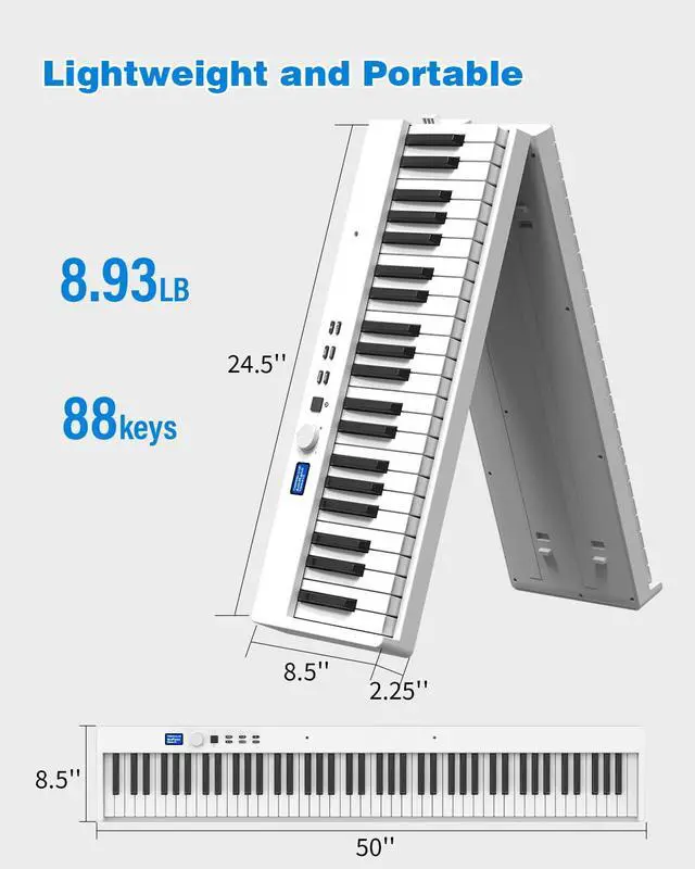 Alt view image 5 of 6 - Folding Piano Keyboard 88 Key, Portable Piano Keyboard with Standard Semi Weighted Key, Foldable Piano Support Bluetooth/MIDI with Pedal, Speakers, Ideal for Beginner and Adult