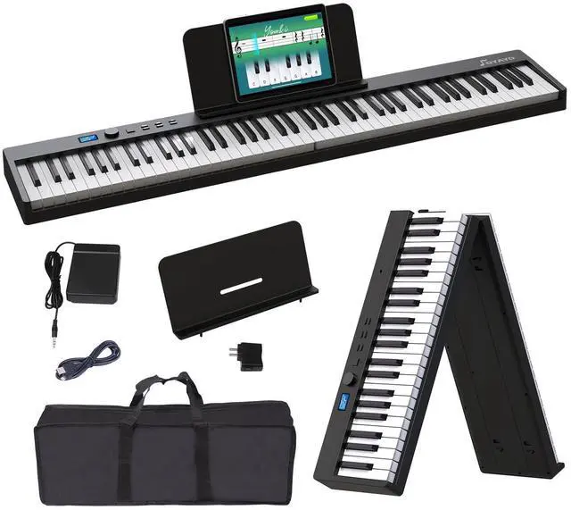 Main image of Folding Piano Keyboard 88 Key, Portable Piano Keyboard with Standard Semi Weighted Key, Foldable Piano Support Bluetooth/MIDI with Pedal, Speakers, Ideal for Beginner and Adult