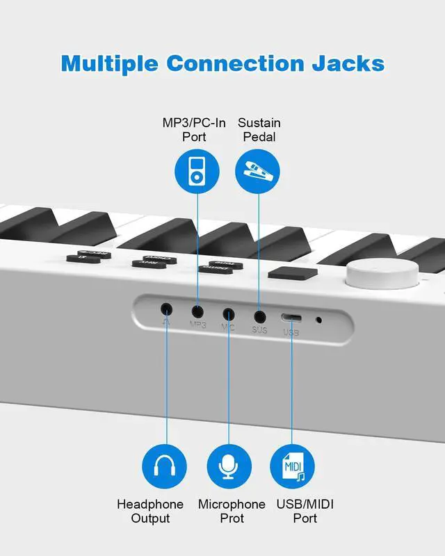 Alt view image 6 of 6 - Folding Piano Keyboard 88 Key, Portable Piano Keyboard with Standard Semi Weighted Key, Foldable Piano Support Bluetooth/MIDI with Pedal, Speakers, Ideal for Beginner and Adult